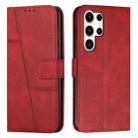 For Samsung Galaxy S25 Ultra 5G Stitching Calf Texture Buckle Leather Phone Case(Red) - 1
