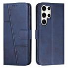 For Samsung Galaxy S25 Ultra 5G Stitching Calf Texture Buckle Leather Phone Case(Blue) - 1