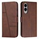 For Samsung Galaxy S25 Edge 5G Stitching Calf Texture Buckle Leather Phone Case(Brown) - 1