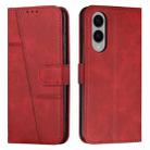 For Samsung Galaxy S25 Edge 5G Stitching Calf Texture Buckle Leather Phone Case(Red) - 1