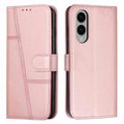 For Samsung Galaxy S25 Edge 5G Stitching Calf Texture Buckle Leather Phone Case(Rose Gold) - 1