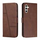 For Samsung Galaxy S25 FE 5G Stitching Calf Texture Buckle Leather Phone Case(Brown) - 1