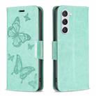 For Samsung Galaxy S25 5G Embossing Two Butterflies Pattern Leather Phone Case(Green) - 1