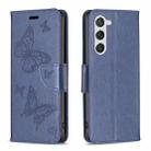 For Samsung Galaxy S25 5G Embossing Two Butterflies Pattern Leather Phone Case(Blue) - 1