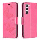 For Samsung Galaxy S25 5G Embossing Two Butterflies Pattern Leather Phone Case(Rose Red) - 1