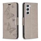 For Samsung Galaxy S25 5G Embossing Two Butterflies Pattern Leather Phone Case(Grey) - 1