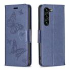 For Samsung Galaxy S25+ 5G Embossing Two Butterflies Pattern Leather Phone Case(Blue) - 1