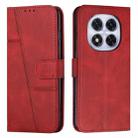 For Redmi Note 14 Pro 5G Stitching Calf Texture Buckle Leather Phone Case(Red) - 1