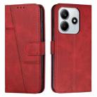 For Redmi Note 14 5G Stitching Calf Texture Buckle Leather Phone Case(Red) - 1