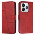 For Redmi Note 14 4G 163.25mm Stitching Calf Texture Buckle Leather Phone Case(Red) - 1