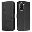 For Redmi A5 4G 171.7mm / Poco C71 Stitching Calf Texture Buckle Leather Phone Case(Black) - 1