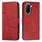 For Redmi A5 4G 171.7mm / Poco C71 Stitching Calf Texture Buckle Leather Phone Case(Red) - 1