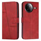 For Redmi K80 / K80 Pro Stitching Calf Texture Buckle Leather Phone Case(Red) - 1