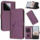 For Xiaomi 14 Triangle Pattern Buckle Clasp Leather Phone Case(Dark Purple) - 1