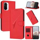 For Xiaomi Poco F3 Triangle Pattern Buckle Clasp Leather Phone Case(Red) - 1