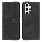 For Samsung Galaxy S25 Ultra 5G Skin Feel Stripe Pattern Leather Phone Case with Long Lanyard(Black) - 1