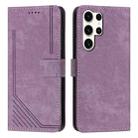 For Samsung Galaxy S25 Ultra 5G Skin Feel Stripe Pattern Leather Phone Case with Long Lanyard(Purple) - 1