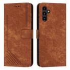 For Samsung Galaxy S25 / S24 5G Skin Feel Stripe Pattern Leather Phone Case with Long Lanyard(Brown) - 1