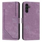For Samsung Galaxy S25 / S24 5G Skin Feel Stripe Pattern Leather Phone Case with Long Lanyard(Purple) - 1