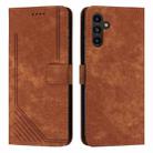 For Samsung Galaxy S25 FE 5G Skin Feel Stripe Pattern Leather Phone Case with Lanyard(Brown) - 1