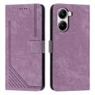 For Redmi Turbo 4 / Xiaomi Poco X7 Pro Skin Feel Stripe Pattern Leather Phone Case with Long Lanyard(Purple) - 1