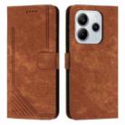 For Redmi Note 14 4G 164.84mm Skin Feel Stripe Pattern Leather Phone Case with Long Lanyard(Brown) - 1