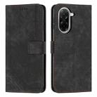 For Redmi A5 5G 171.7mm / Poco C71 Skin Feel Stripe Pattern Leather Phone Case with Long Lanyard(Black) - 1