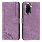 For Redmi A5 5G 171.7mm / Poco C71 Skin Feel Stripe Pattern Leather Phone Case with Long Lanyard(Purple) - 1