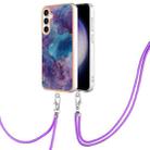 For Samsung Galaxy S24 FE 5G Electroplating Marble Dual-side IMD Phone Case with Lanyard(Purple 016) - 1