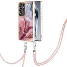 For Samsung Galaxy S25 Ultra 5G Electroplating Marble Dual-side IMD Phone Case with Lanyard(Rose Red 014) - 1