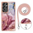 For Samsung Galaxy S25 Ultra 5G Electroplating Marble Dual-side IMD Phone Case with Lanyard(Rose Red 014) - 3