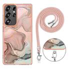 For Samsung Galaxy S25 Ultra 5G Electroplating Marble Dual-side IMD Phone Case with Lanyard(Rose Gold 015) - 3