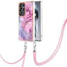 For Samsung Galaxy S25 Ultra 5G Electroplating Marble Dual-side IMD Phone Case with Lanyard(Pink 013) - 1