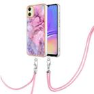 For Samsung Galaxy A06 4G Electroplating Marble Dual-side IMD Phone Case with Lanyard(Pink 013) - 1