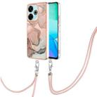 For Redmi 13 4G Electroplating Marble Dual-side IMD Phone Case with Lanyard(Rose Gold 015) - 1