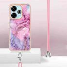 For Redmi 13 4G Electroplating Marble Dual-side IMD Phone Case with Lanyard(Pink 013) - 3