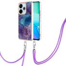 For Redmi 13 4G Electroplating Marble Dual-side IMD Phone Case with Lanyard(Purple 016) - 1