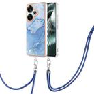 For Xiaomi Poco F6 5G Electroplating Marble Dual-side IMD Phone Case with Lanyard(Blue 018) - 1