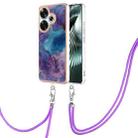 For Xiaomi Poco F6 5G Electroplating Marble Dual-side IMD Phone Case with Lanyard(Purple 016) - 1