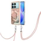 For Xiaomi Poco F6 Pro 5G Electroplating Marble Dual-side IMD Phone Case with Lanyard(Rose Gold 015) - 1