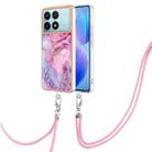 For Xiaomi Poco F6 Pro 5G Electroplating Marble Dual-side IMD Phone Case with Lanyard(Pink 013) - 1