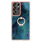 For Samsung Galaxy S25 Ultra 5G Electroplating Marble Dual-side IMD Phone Case with Ring(Green 017) - 2