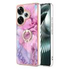 For Xiaomi Poco F6 5G Electroplating Marble Dual-side IMD Phone Case with Ring(Pink 013) - 1