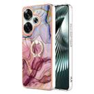 For Xiaomi Poco F6 5G Electroplating Marble Dual-side IMD Phone Case with Ring(Rose Red 014) - 1