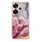 For Xiaomi Poco F6 5G Electroplating Marble Dual-side IMD Phone Case with Ring(Rose Red 014) - 2