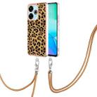 For Redmi 13 4G Electroplating Dual-side IMD Phone Case with Lanyard(Leopard Print) - 1