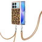 For Xiaomi Poco F6 Pro 5G Electroplating Dual-side IMD Phone Case with Lanyard(Leopard Print) - 1