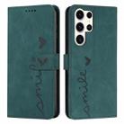 For Samsung Galaxy S25 Ultra 5G Skin Feel Heart Embossed Leather Phone Case with Long Lanyard(Green) - 1