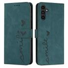 For Samsung Galaxy S25 FE 5G Skin Feel Heart Embossed Leather Phone Case with Long Lanyard(Green) - 1