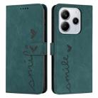 For Redmi Note 14 4G 164.84mm Skin Feel Heart Embossed Leather Phone Case with Long Lanyard(Green) - 1